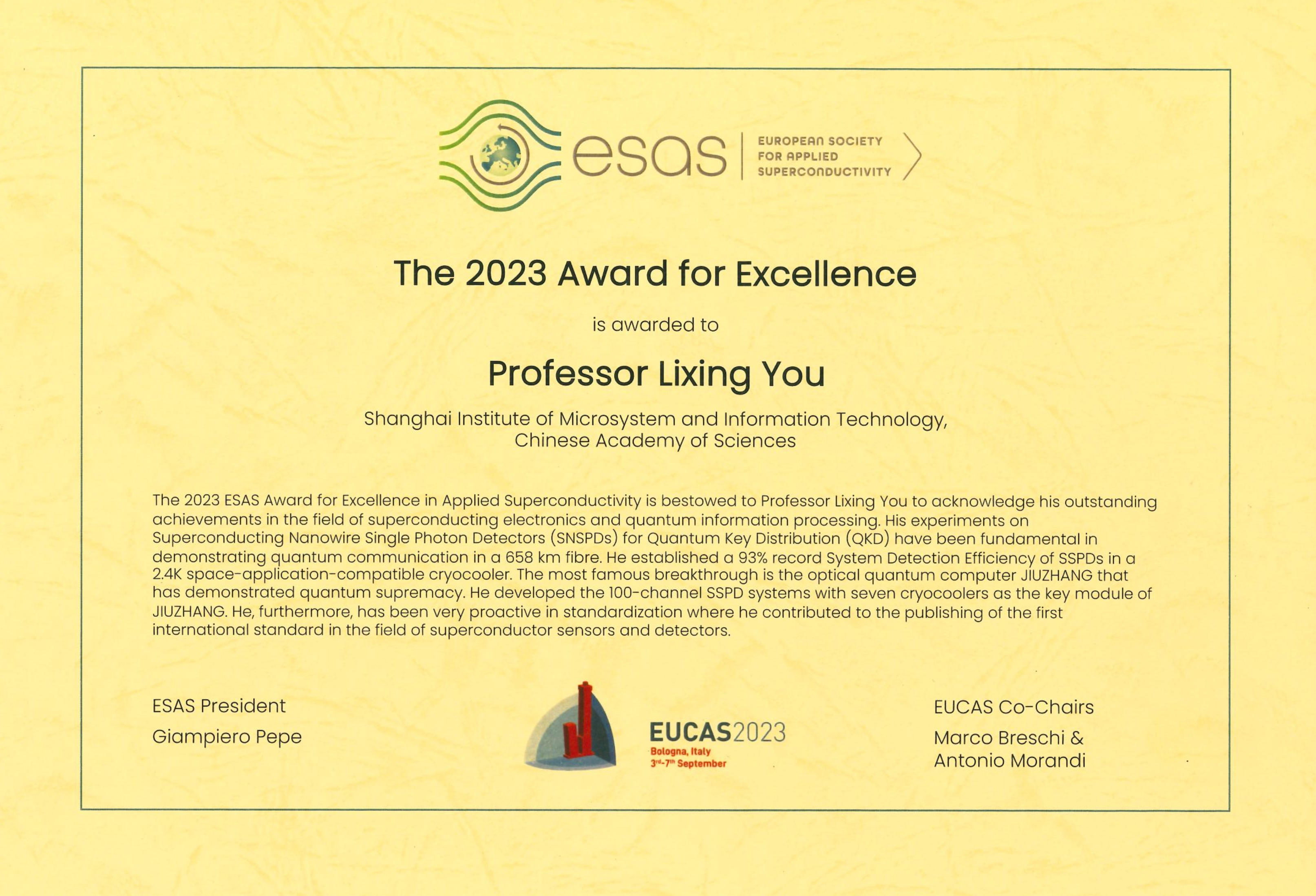 The 2023 ESAS Award for Excellence Winner